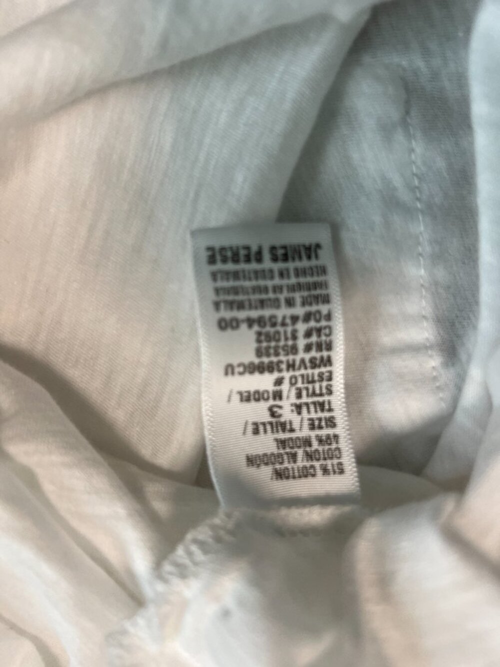 James Perse Pocket Tee | White Cotton Modal | Size 3 / XL | NWT - Picture 6 of 6